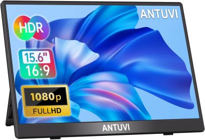 ANTUVI Monitor Portátil 15.6'', 1080P, MINI Segunda de Notebook Extensor De Tela, Ultra-Slim e portátil, com alto-falante de pé, Adequado para Viagens, Casa, Trabalho/Jogos ANT115