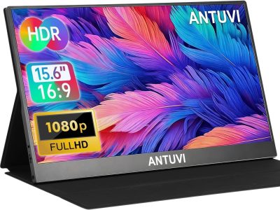 ANTUVI Monitor Portátil 15.6''+ Case, 1080P, MINI Segunda de Notebook Extensor De Tela, Ultra-Slim e portátil, com alto-falante de pé, Adequado para Viagens, Casa, Trabalho/Jogos 