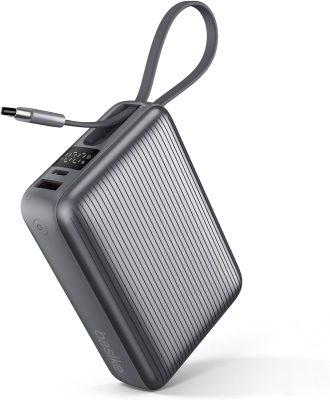 Basike Power Bank 20000mAh 45W, Cabo USB-C Integrado, Compacto, Cinza