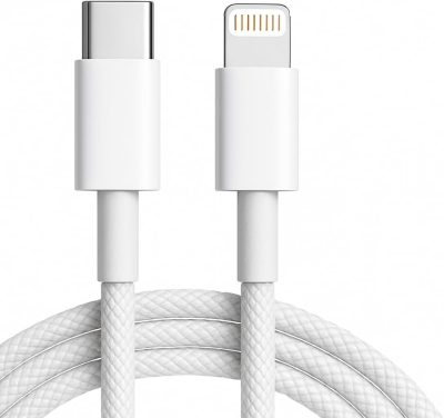Cabo Carregador Turbo USB-C 1 Metro Trançado De Nylon Branco Compativel Com Iphone 14,13,12,11,X e XR cb 132