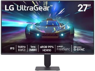LG UltraGear Monitor Gamer 27" IPS 144Hz (O/C) 1ms (MBR) Full HD (1920x1080) HDR10 NVIDIA G-SYNC AMD FreeSync, Preto - 27G411A
