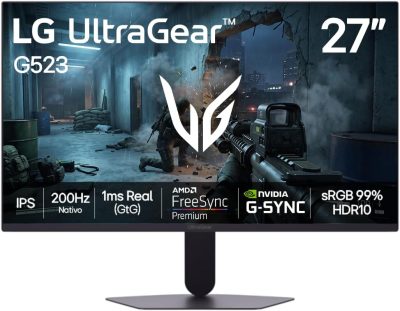 LG UltraGear Monitor Gamer 27" IPS 200Hz, 1ms (GtG), Full HD (1920x1080), HDR10, NVIDIA G-SYNC AMD, FreeSync Premium, sRGB 99%, Preto - 27G523B 27G523B-B