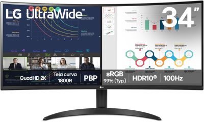LG UltraWide Monitor Curvo 34" VA 100Hz 5ms (GtG) WQHD 2K (3440x1440) HDR10 PBP sRGB 99% Proporção 21:9, Preto - 34WR50QK