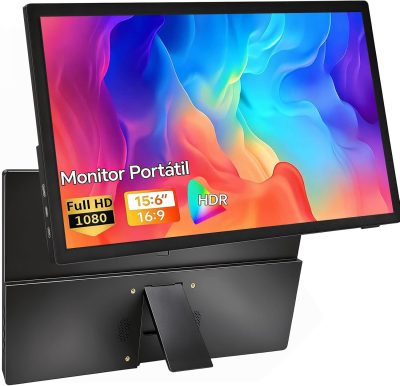 Monitor portátil de 15,6 polegadas, Conectividade USB-C HDMI Full HD 1080P e alto-falantes integrados, Monitor gamer presentes para meninos Preto (preto-2)