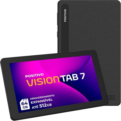 Tablet Positivo Vision TAB 7 - Processador Octa-Core 3GB RAM 64GB Armazenamento, Tela 7” IPS, Bateria 3100mAh, Android 14 Go, Wi-fi - Preto T30764