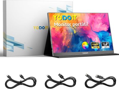 Yodoit Monitor Portátil 15,6" 1080P 100% SRGB FHD Tela com Porta USB Tipo C HDMI com Capa Inteligente Compatível com Laptop, PC, MacBook, Xbox, PS5, Phone