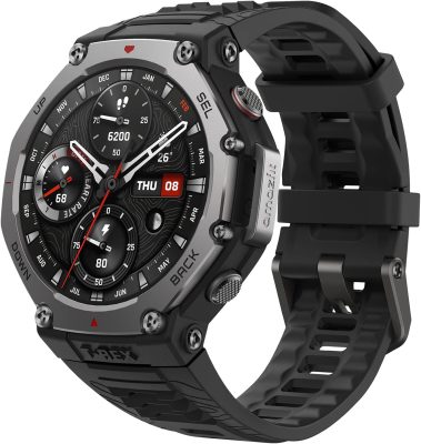 Amazfit T-Rex 3 Relógio Inteligente Robusto/Militar 48mm, GPS, Mapas Offline, Longa Vida da Bateria,328 Pés Resistente à Água, 170 Modos de Fitness/Desporto (preto) A2323-Black