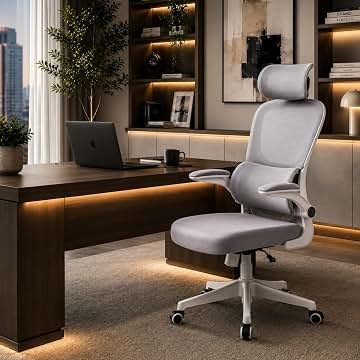 Cadeira de Escritório Suporte Lombar 120KG Ergonômico Mesh Com Apoio Para Cabeça Modelo ART CADEIRAS (Cinza e Branco) ART1C