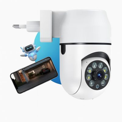 Câmera de Segurança Tomada Sem Fio 2MP WiFi Visão 360° HD 1080p Câmera IP Infravermelho Controle via App 2 Modos de Visão Noturna Áudio Bidirecional Detecção de Movimento Premium