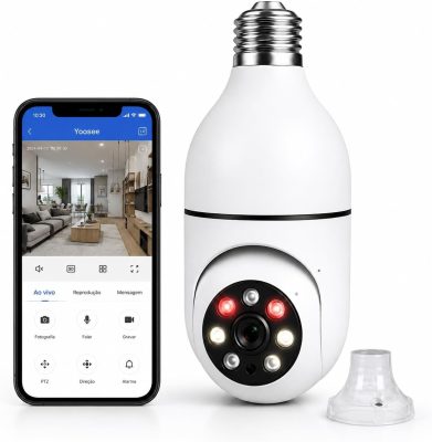 Câmera Lâmpada WiFi 360° Full HD 1080p Yoosee, Câmera de Segurança IP PTZ Giratória, Visão Noturna Colorida, Detecção de Movimento, Áudio Bidirecional, E27, Bivolt, App Celular