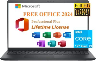 Dell Notebook Inspiron 15 2024, Microsoft Lifetime Office 2024 e Win 11 Pro, 39.6 cm FHD 1920 x 1080, Intel 6-Core i3-1215U até 4,4 GHz, webcam, bateria de longa duração, preto (8 GB RAM | SSD PCIe de