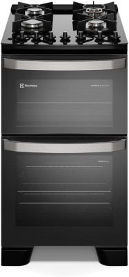 Electrolux Fogão 4 bocas Electrolux Preto Experience Mesa de Vidro, 2 Fornos e Grade de Ferro Fundido (FE4DB) 127V