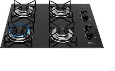 Fischer Cooktop à Gás 4 Bocas Fit Line Trempe Aramado Mesa Vidro Preto Bivolt 36350-102675