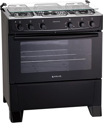 Fogão 5 bocas Atlas Mônaco Plus Preto com Acendimento Automático e Mesa Inox 505301