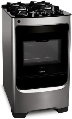 Fogão Consul 4 bocas cor Inox com mesa de vidro e grade de ferro fundido - CFO4VAR BIVOLT