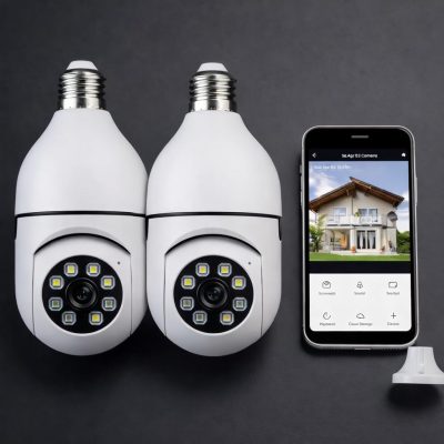 Kit 2 Câmeras Segurança IP Lâmpada WiFi Full HD 1080p com Visão Noturna Infravermelho 1080P Bivolt, Detecção de Movimento, Áudio Bidirecional, Prova D'água Giratória (2)