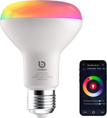 Lampada Inteligente Wi-Fi, Lampada LED Smart, RGB+CCT, 12W+3W — 16 milhões de cores, 2700K–6500K, Controle por APP (Tuya/Coibeu Smart), Compatível com Alexa e Google Assistant WKD-B10W