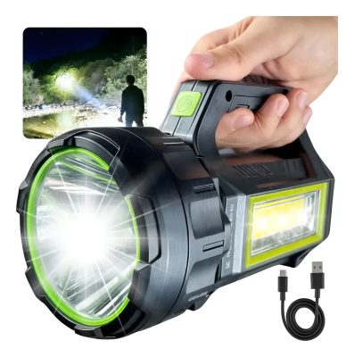 Lanterna De Led Tática Grande Com Luz Forte Tipo Farolete 100000 Lúmens Recarga Usb E Solar Power Bank