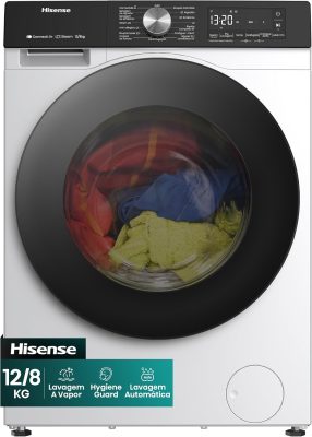 Lava e Seca Hisense 3S 12/8 kg Inverter Wi-Fi e Função Steam Branca 127V - WD3S1243BW1