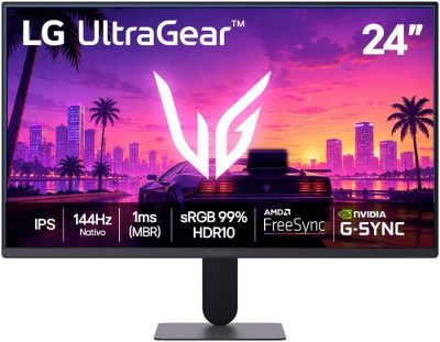 LG UltraGear Monitor Gamer 24" IPS 144Hz nativo, 1ms (MBR), Full HD (1920x1080), HDR10, NVIDIA G-SYNC, AMD FreeSync sRGB, Preto - 24G411B 24G411B-B