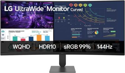 Monitor LG UltraWide, Tela VA de 34” 2K WQHD, Curvatura 1800R 144Hz, Tempo de resposta de 5ms (GtG), Compatível com AMD FreeSync Premium, HDR 10, 2x HDMI, Preto, – 34U620B 34U620B-B