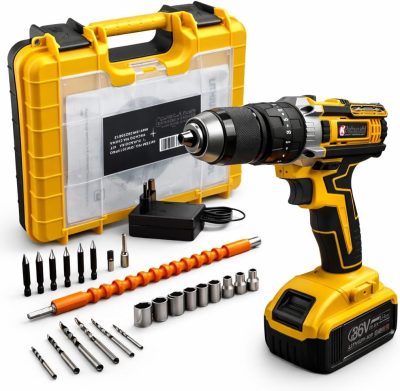 Parafusadeira E Furadeira Impacto 36v Com LED Sem Fio 13mm Nakasaki Maleta Acessórios Completo Amarelo Bivolt 50/60 Hz NK343