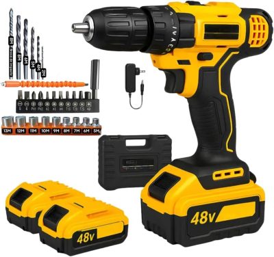 Parafusadeira Furadeira de Impacto Sem Fio 48V Com 2 Baterias Bivolt 32 Acessórios Maleta Completa Para Uso Profissional 001