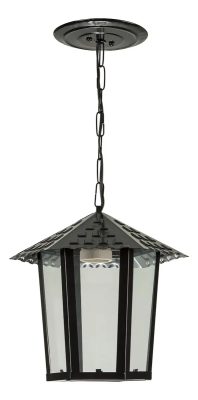 Pendente Colonial Sextavado Vidro Blumenau Preto