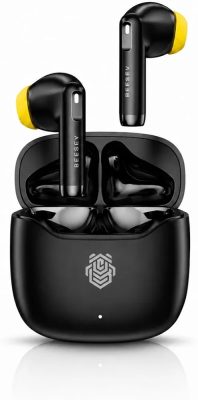 Fone de Ouvido Bluetooth 6.0 TWS Sem Fio Wireless, Graves Potentes, Controle por Toque, Até 7 Horas de Reprodução, Esportivo Compatível com iOS e Android, Beesev BSV-202 (Preto)