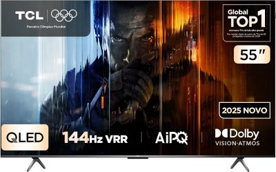 TCL, QLED Smart TV, 55”, 55P8K, 4K UHD, Google TV, 144Hz, Google Assistente, Dolby Vision, Dolby Atmos, Design Sem Bordas