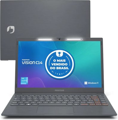 Notebook Positivo Vision C14 Celeron 4GB RAM 128GB eMMC, Windows 11 Home, Tela 14.1" HD Antirreflexo, Lumina Bar com 3 Níveis de Intensidade, Fanless Silencioso, Tecla Link – Cinza