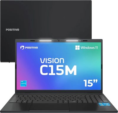 Notebook Positivo Vision C15M Intel Celeron N4500 Windows 11 Home 8GB RAM 128GB eMMC Tela 15" Full HD IPS Antirreflexo - Minitela e Tecla Copilot - Permite Upgrade De Memória SSD - Cinza C8128B-15