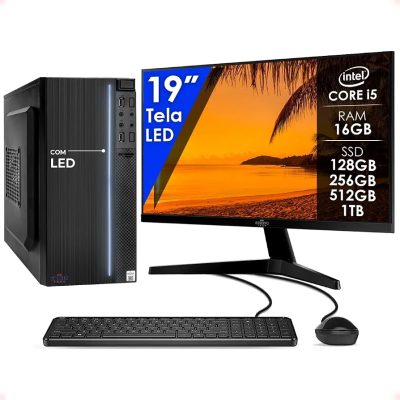 Computador Completo Intel Core i5 16GB SSD 256GB Monitor 19" 4 Núcleos Super Turbo Pc Hdmi Teclado e Mouse Strong Tech I516GBSSD256GBMOUTECMONIT19
