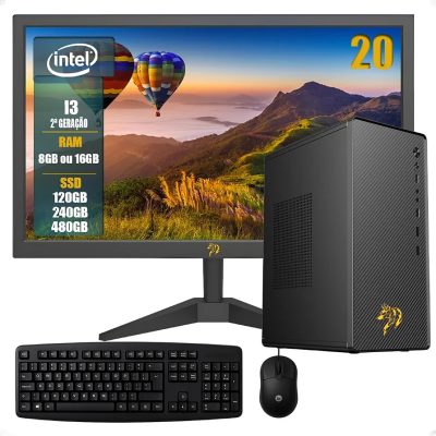 Wolf System Computador Completo Intel Core i3, 8GB/16GB RAM, SSD 120GB/240GB/480GB, Monitor LED 20 Polegadas, Windows 10, Teclado e Mouse, Para Home Office (120, GB, 8, GB) WSC-I3/2G