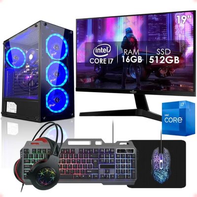 PC Gamer Completo Intel Core i7 16GB SSD 512GB Monitor 19" Kit Gamer Strong Tech GAMERI72G16GBSSD512GBKITGAMMONIT19
