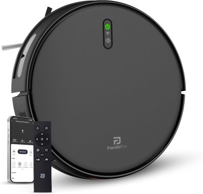 Robô Aspirador De Pó Inteligente Função 3 em 1 Aspira Varre e Passa Pano Wifi Alexa Google App Tuya PandaPlus Giroscópico Mostrar Rota Voltar Base Automático Bivolt (Preto) AMG-R2