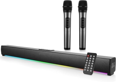 Soundbar TV 50W Caixa Som Bluetooth 2 Microfones Karaokê Home Theater