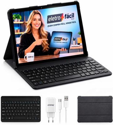 Tablet Easytech 10.1 Polegadas 12GB RAM 256GB Armazenamento Teclado e Capa (Cinza) Easytech E1035