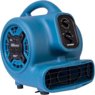 XPOWER P-230AT Mini Mighty 1/4 HP 925 CFM Centrífugo Air Mover, Secador de Carpetes, Ventilador de Chão, Soprador, Empilhável, Corrente de Margarida, para Restauração de Danos por Água, Limpeza, Encanamento, Uso Doméstico P-230AT-BLUE